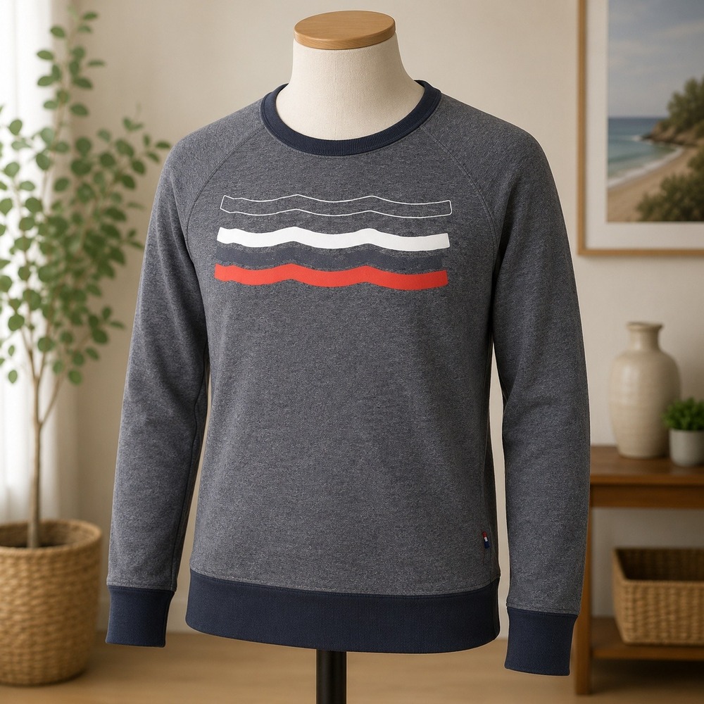 NWOT Sol Angeles Pullover Sweatshirt Large Gray Wave Graphic Raglan Sleeve